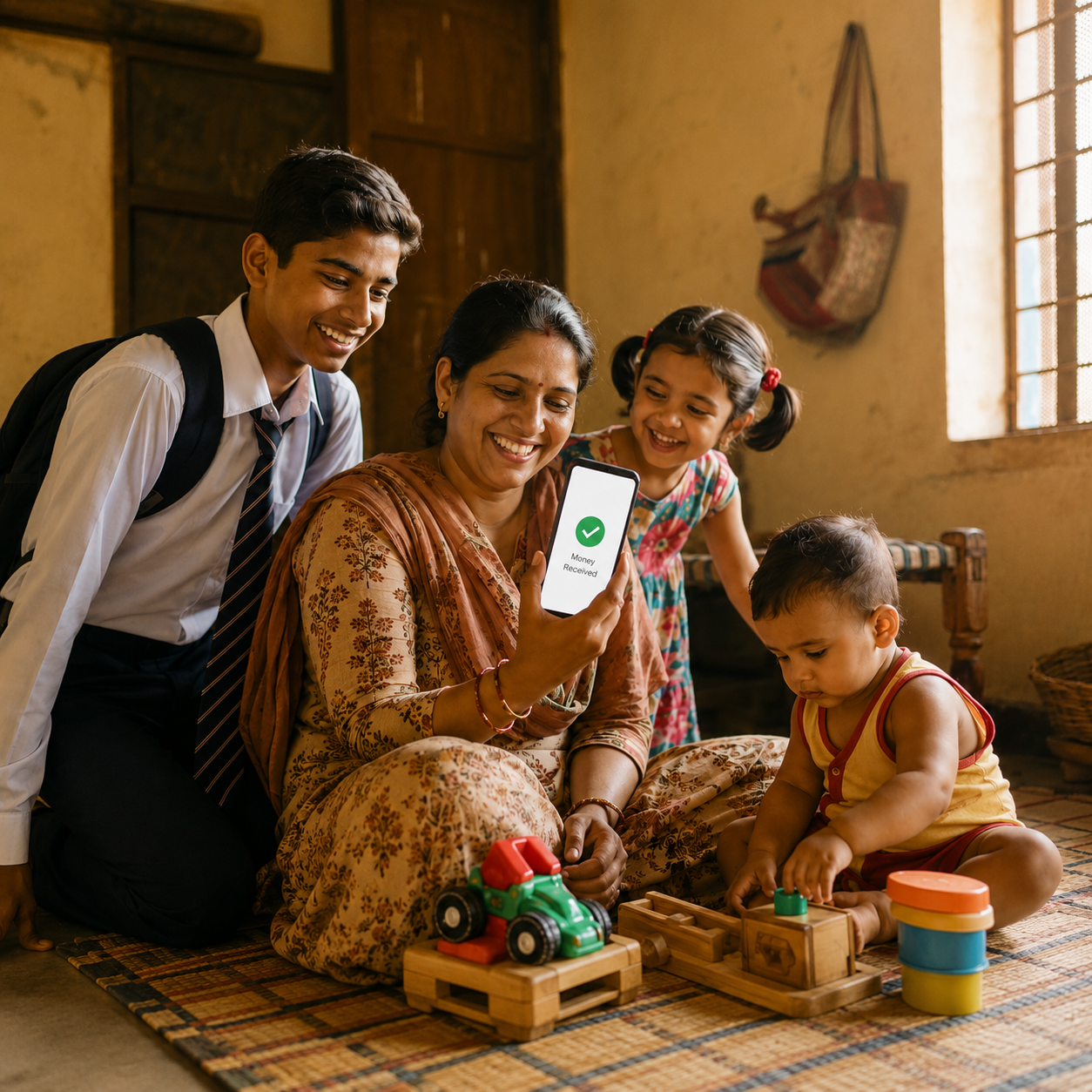 Family receiving money